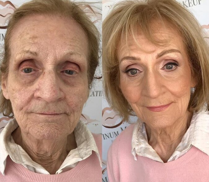 Die Frau schaffte es, die Zeit zurückzudrehen, indem sie eine 80-jährige Frau mit einem einfachen Make-up verjüngte