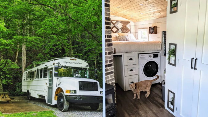 Das Paar baute einen alten Schulbus in ein Wohnmobil um und besuchte hunderte Städte
