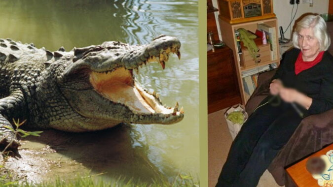 Eine alte Fraun und ein Krokodil. Quelle: travelask