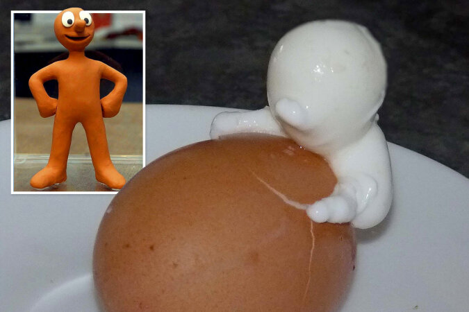 Kochregeln: Ein altes Ehepaar bereitete gerade das Frühstück zu und machte versehentlich eine Zeichentrickfigur aus einem Ei