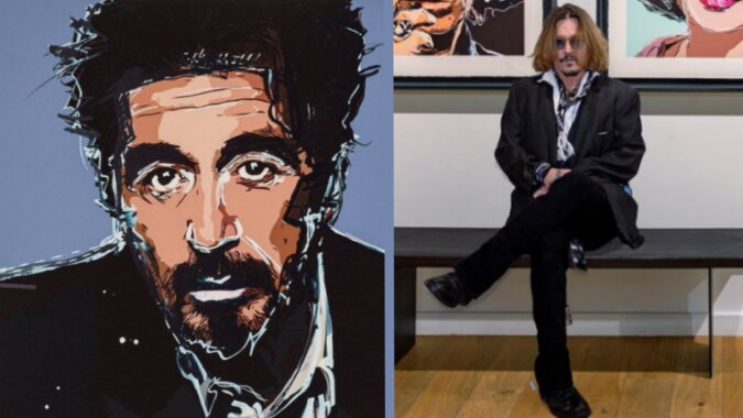 Johnny Depp mit seinem Gemälde. Quelle: focus.com