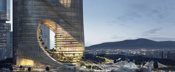 "Architektur der Zukunft": ein berühmter Designer, der vom Futurismus inspiriert war, zeigte das Modell neuer Wolkenkratzer