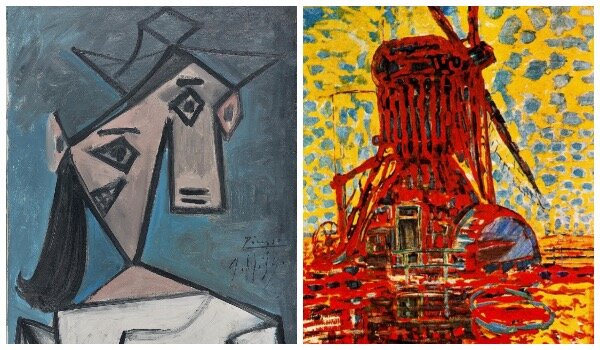 Picassos " Weiblicher Kopf " (1939) und Mondrians "Windmühle" (1905). Quelle: ndtv.com
