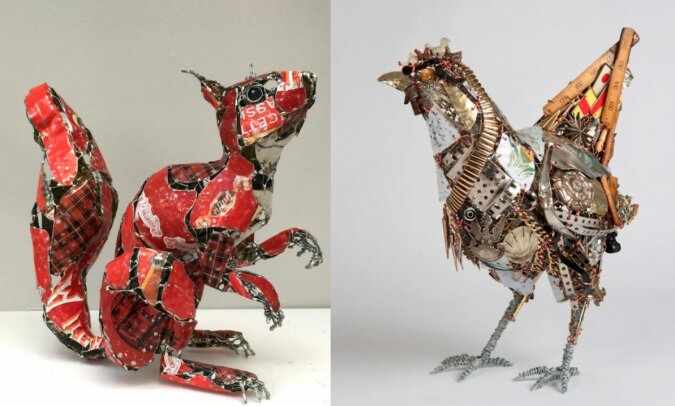 "Wie echte": Eine talentierte Handwerkerin schafft Skulpturen in Form von Tieren aus Altmetall, weggeworfenen Gegenständen und Stoff