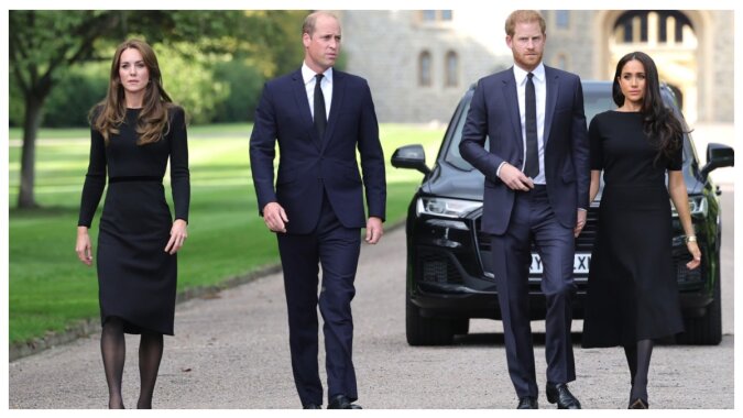 Prinz Harry, Meghan Markle und Kate Middleton mit Prinz William. Quelle: Getty Images